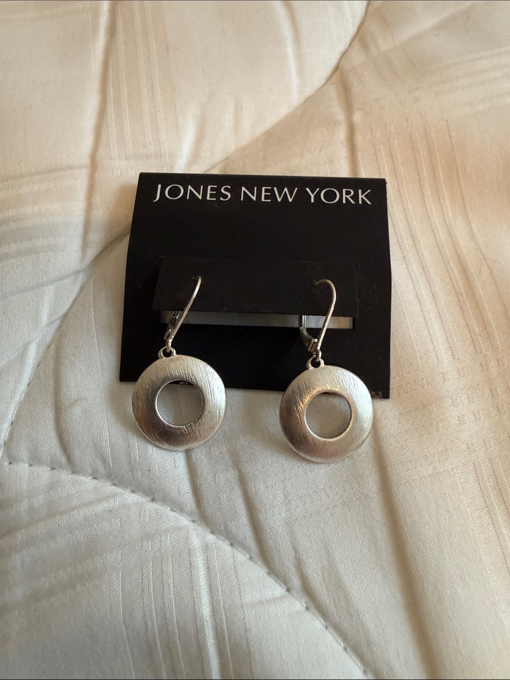 Jones New York Brushed Silver Open-Center Drop Earrings